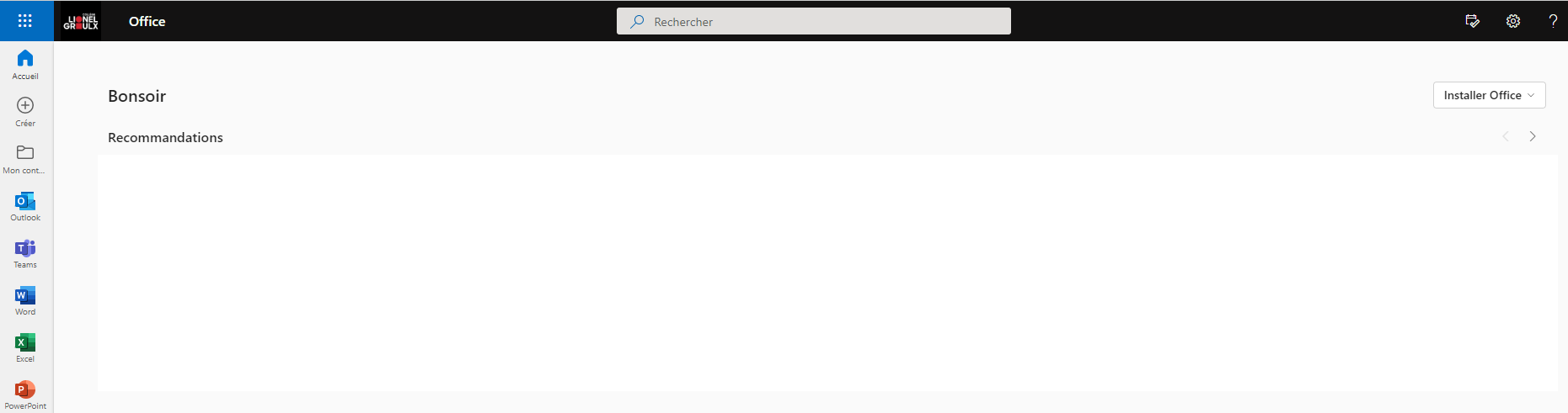 Page accueil Office 365